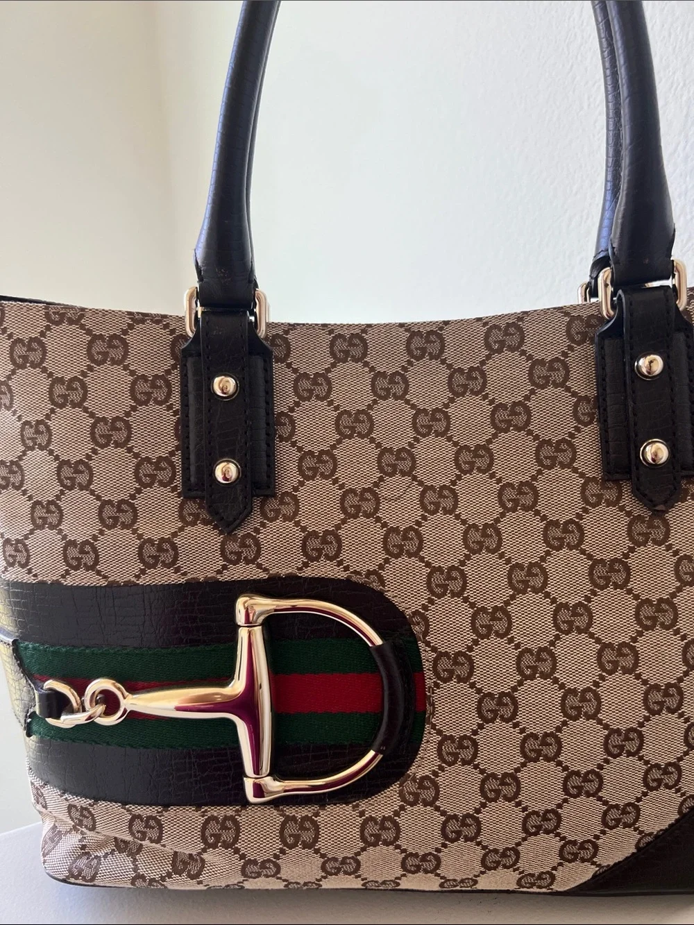 Gucci Brown GG Monogram Hasler Canvas Medium Tote Bag